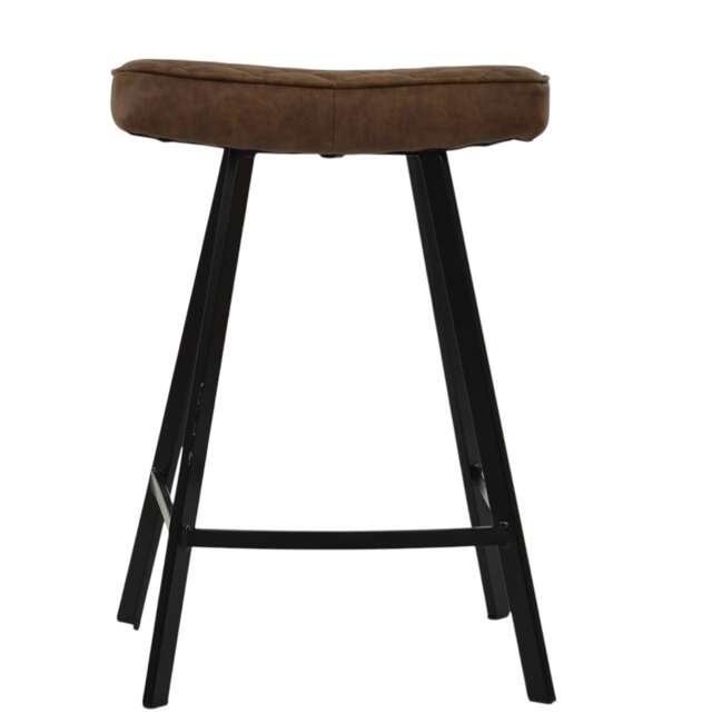 Lakeland Furniture Harper Aged Brown Faux Leather Black Fixed Base 1 Bar Stool