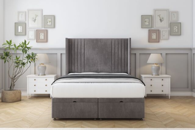 "Sloomy Camden Slate Naples Ottoman Bed Base With 54"" Wingback Headboard 3' Single Grey Slate Single 1"