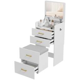 HOMCOM Two-Piece Dressing Table Vanity Desk with Mirror and Cushioned Stool White White