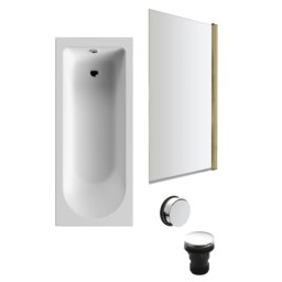 Round Single Ended Bath, Square Brushed Brass Screen and Chrome Waste-1700x700mm White