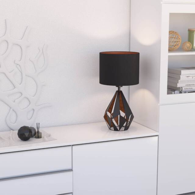 EGLO Carlton 5 Geometric Black And Copper Steel/Fabric Table Lamp