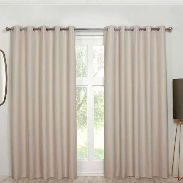 Cosmos - 100% Blackout Thermal Self-Lined Curtains - Eyelet - 100% Polyester (Natural, 66''x 72'' - 168cm x 183cm (Pair)) Cream Cream