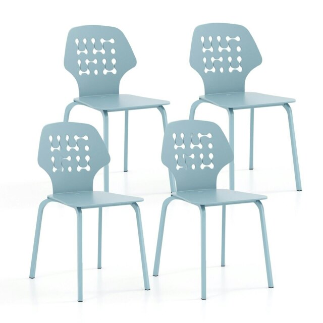 COSTWAY Set of 4 Dining Chair Metal Kitchen Bar Chair Blue