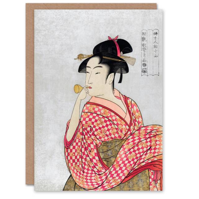 Utamaro Kitagawa Japanese Art Card Woman With Glass Pipe Portrait