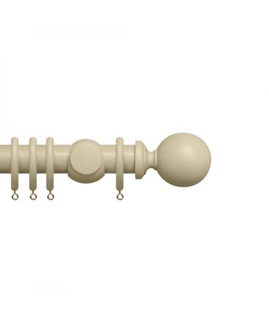 Premium 35mm Wooden Curtain Pole Set - Cotton Cream 130cm Cream Cotton Cream
