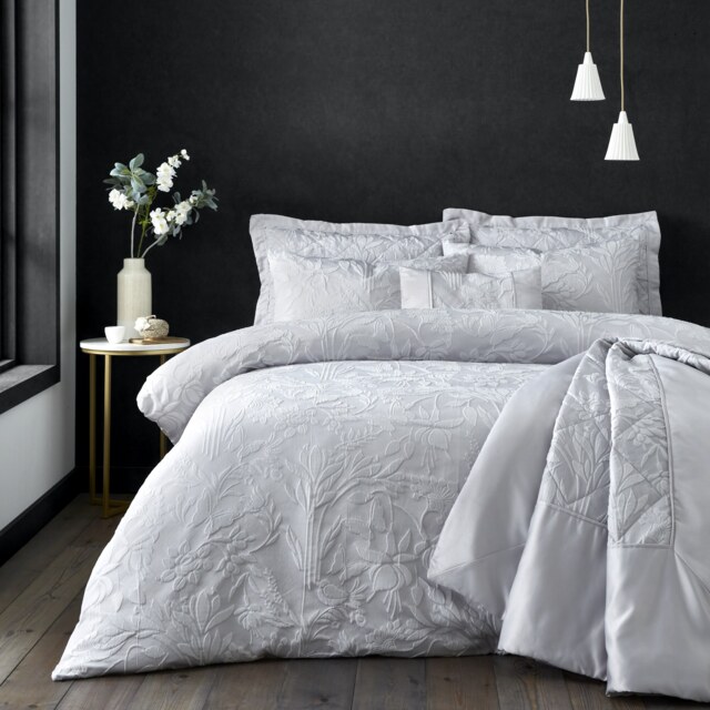 Haworth Jacquard Soft Easy Care Bed Linen Bedding Duvet Cover Quilt Set With Pillow Cases Silver Super King