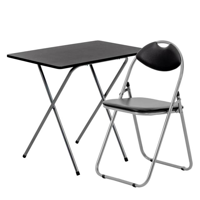 Harbour Housewares Wooden Folding Desk & Chair Set - Silver/Black Black Black/Silver