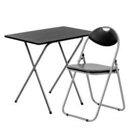 Harbour Housewares Wooden Folding Desk & Chair Set - Silver/Black Black Black/Silver