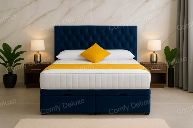 Blue Foot Lift 3ft single ottoman storage bed set headboard and mattress