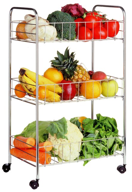 Interiors by Premier Chrome 3 Tier Storage Cart, Sleek And Durable Chrome Wire Trolley With Wheels, Ideal For Kitchen, Bathroom