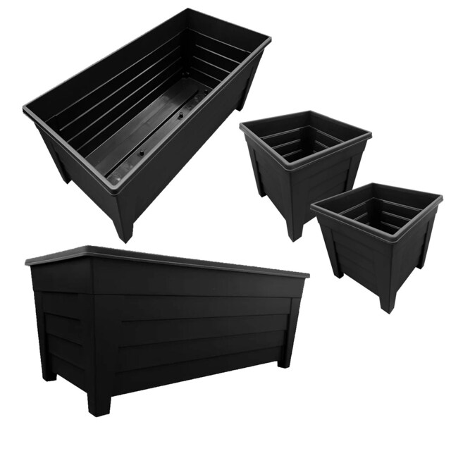 2 Black Grosvenor Troughs & 2 Black Grosvenor Flower Planters For Home & Garden Black