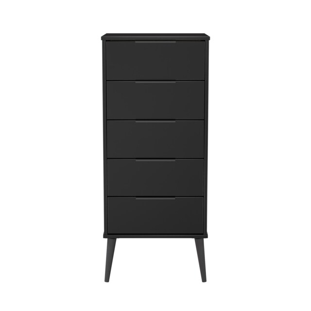 Fuji 5 Drawer Tall Bedside Cabinet in Black Matt (Ready Assembled) Black Black Matt