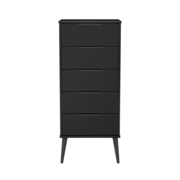 Fuji 5 Drawer Tall Bedside Cabinet in Black Matt (Ready Assembled) Black Black Matt