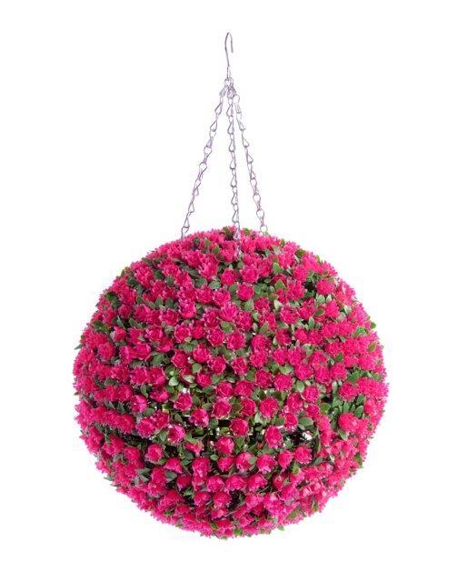 Pair of Best Artificial 38cm Pink Rose Hanging Basket Flower Topiary Ball - Suitable for Outdoor Use - Weather & Fade Resistant