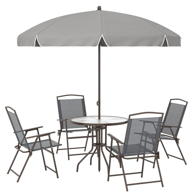 Outsunny Garden Dining Set, Patio Sets with Tempered Glass Table Grey Dark Grey 51.5 x 64 x 93 cm