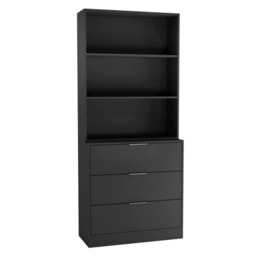 3 Drawer Tier Wooden Storage Chest Cabinet & Display Bookcase Shelving Black Black Drawers & Black Bookcase 1