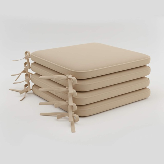 Foam Seat Pad with Ties Pack of 4 Comfortable Chair Cushion for Dining, Kitchen Garden Seating Brown Beige