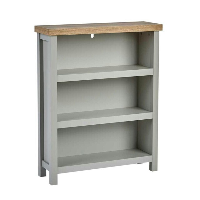 Grey Oak Low Bookcase Display Unit 3 Bookshelves DVD Storage Two Tone