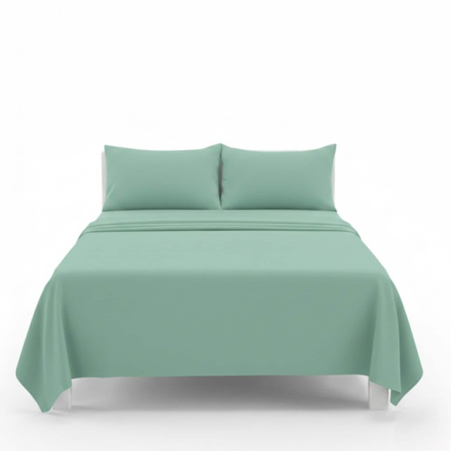 Easy Care Flat Bed Sheet Polycotton Durable Low Maintenance Bedding Green Mint