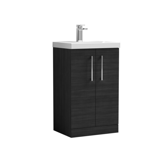 Balterley Contemporary Bathroom Floor Standing 2 Soft-Close Door Vanity Unit & Mid-Edge Ceramic Basin Black Charcoal Black