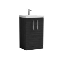 Balterley Contemporary Bathroom Floor Standing 2 Soft-Close Door Vanity Unit & Mid-Edge Ceramic Basin Black Charcoal Black