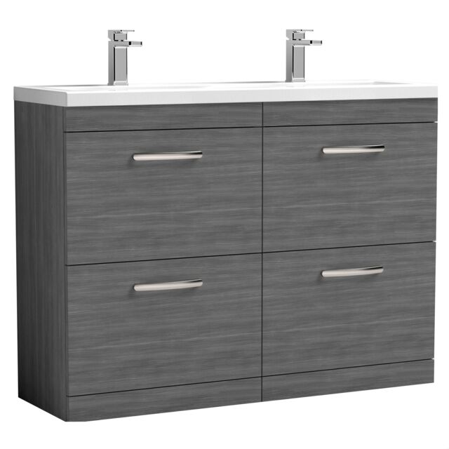 Balterley Millwich Contemporary 4 Drawer Floor Standing Vanity Unit with Basin, Anthracite Woodgrain, 1200mm