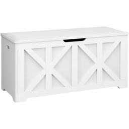 Yaheetech 132L Rustic Farmhouse Style Storage Bench-White White White 100 cm L × 40 cm W × 46.5 cm H 1