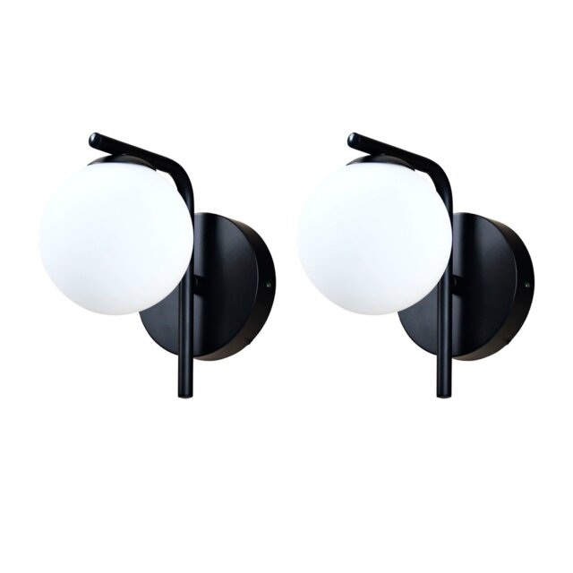 Set of 2 Grosvenor - Black Wall Lights with Glass Globes