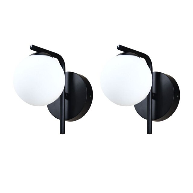 Set of 2 Grosvenor - Black Wall Lights with Glass Globes