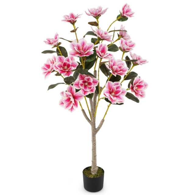 COSTWAY 130cm Artificial Magnolia Tree Faux Flower Plant Pink One Size