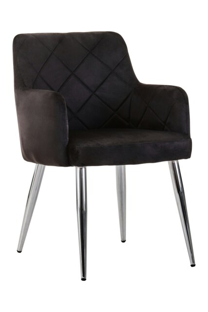 Orsina Black Velvet Splayed Dining Chair, Luxury Lounge Chair with Chrome Finish, Chair For Patio, Kitchen Chair