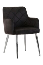 Orsina Black Velvet Splayed Dining Chair, Luxury Lounge Chair with Chrome Finish, Chair For Patio, Kitchen Chair