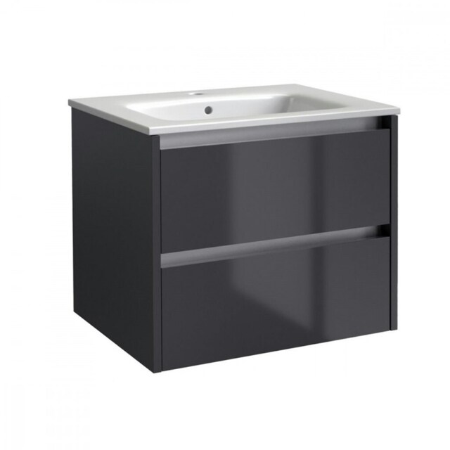 Bathroom 2-Drawer Wall Hung Vanity Unit with Basin 800mm Wide - Storm Grey Gloss - (Urban) - Brassware Not Included Grey Grey 1