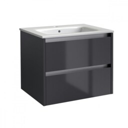 Bathroom 2-Drawer Wall Hung Vanity Unit with Basin 800mm Wide - Storm Grey Gloss - (Urban) - Brassware Not Included Grey Grey 1