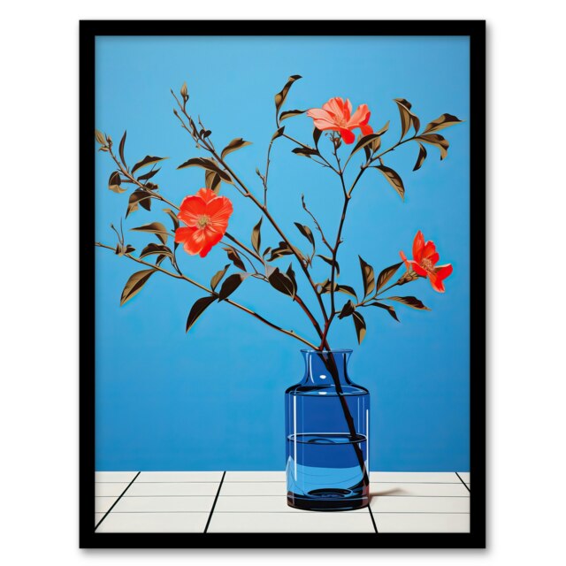 Elegant Simplicity Red Flowers Vase Home Decor Black Framed Wall Art Print A4