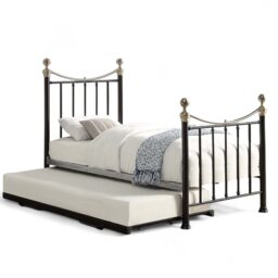 Hampstead Traditional Single Metal Bed Frame & Guest Trundle Black Black & Brass Single