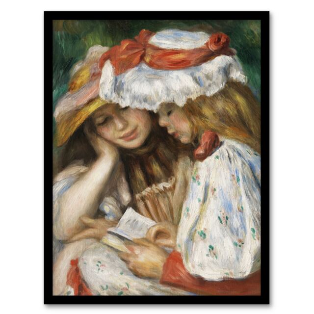 "Two Girls Reading Renoir Vintage Framed Wall Art Print 12X16"""
