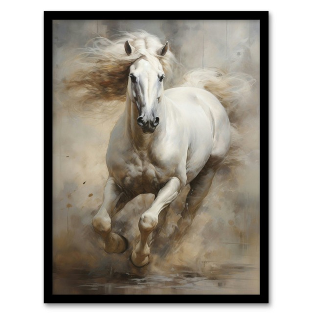 Horse Race Galloping Majestic Home Decor Black Framed Wall Art Print A4