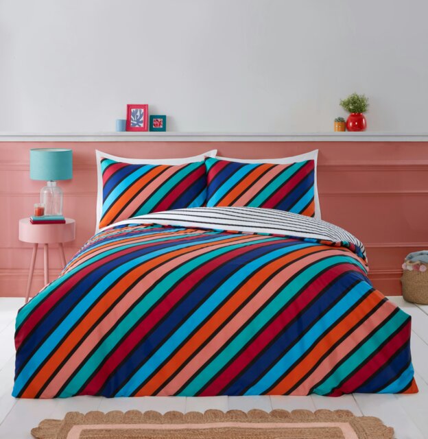 Oxford Stripe Microfibre Reversible Duvet Cover Set with Pillowcase Blue King