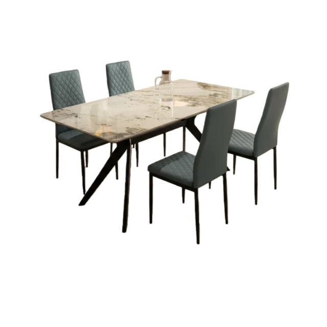 San Diego Marble Dining Table with Emily Leather Chairs - Grey