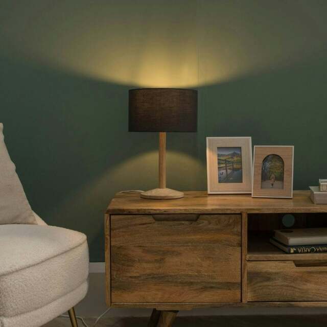 ValueLights Triston Light Wood Table Lamp Charcoal Shade and Bulb