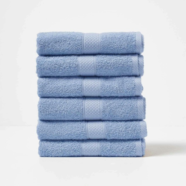Homescapes Turkish Cotton Hand Towel Set of 6 - Light Blue Blue Hand towel 6