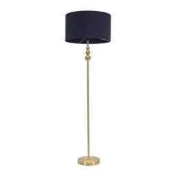 ValueLights Marissa Navy Blue Shade with Brushed Gold Stacked Ball Floor Lamp and Bulb