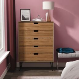 Taiwan 5 Drawer Chest of Drawers in Carini Walnut (Ready Assembled) Brown Carini Walnut