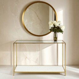 Interiors by Premier Stylish Gold Frame Console Table, Modern Console Table in Terrazzo Effect, Contemporary Design Hallway Table Gold