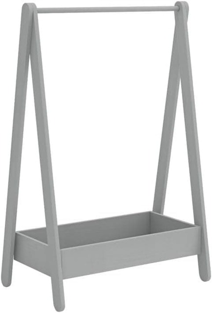 Kids Wooden Hanging Dress Up Clothes Rail Rack Display Stand Extra Storage Shelf Grey Grey