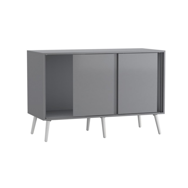 URBNLIVING Grey Carcass 3 Door Sliding Storage Cabinet Multi Grey Doors & White Legs 1