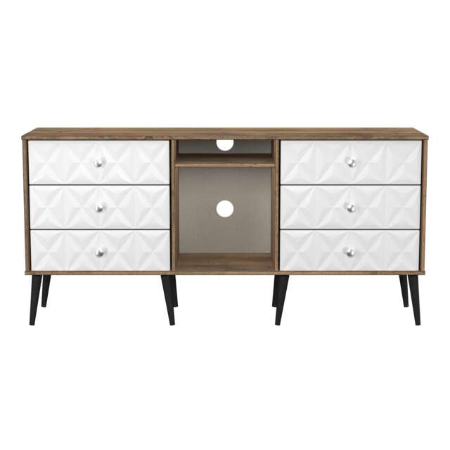 Toledo 6 Drawer Sideboard in White Matt & Vintage Oak (Ready Assembled) White White Matt & Vintage Oak