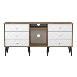 Toledo 6 Drawer Sideboard in White Matt & Vintage Oak (Ready Assembled) White White Matt & Vintage Oak