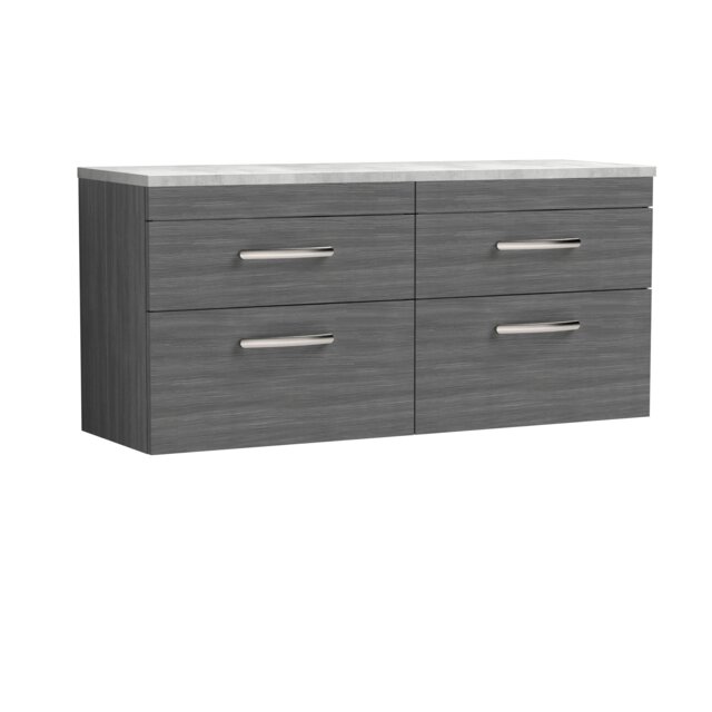 Balterley Millwich Contemporary 4 Drawer Wall Hung Vanity Unit with Laminate Black Galaxy Granite Worktop, Anthracite Woodgrain, 1200mm